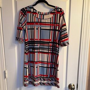 BCBGMaxAzria Geometric Plaid Shift Dress - Red, Black & Gray